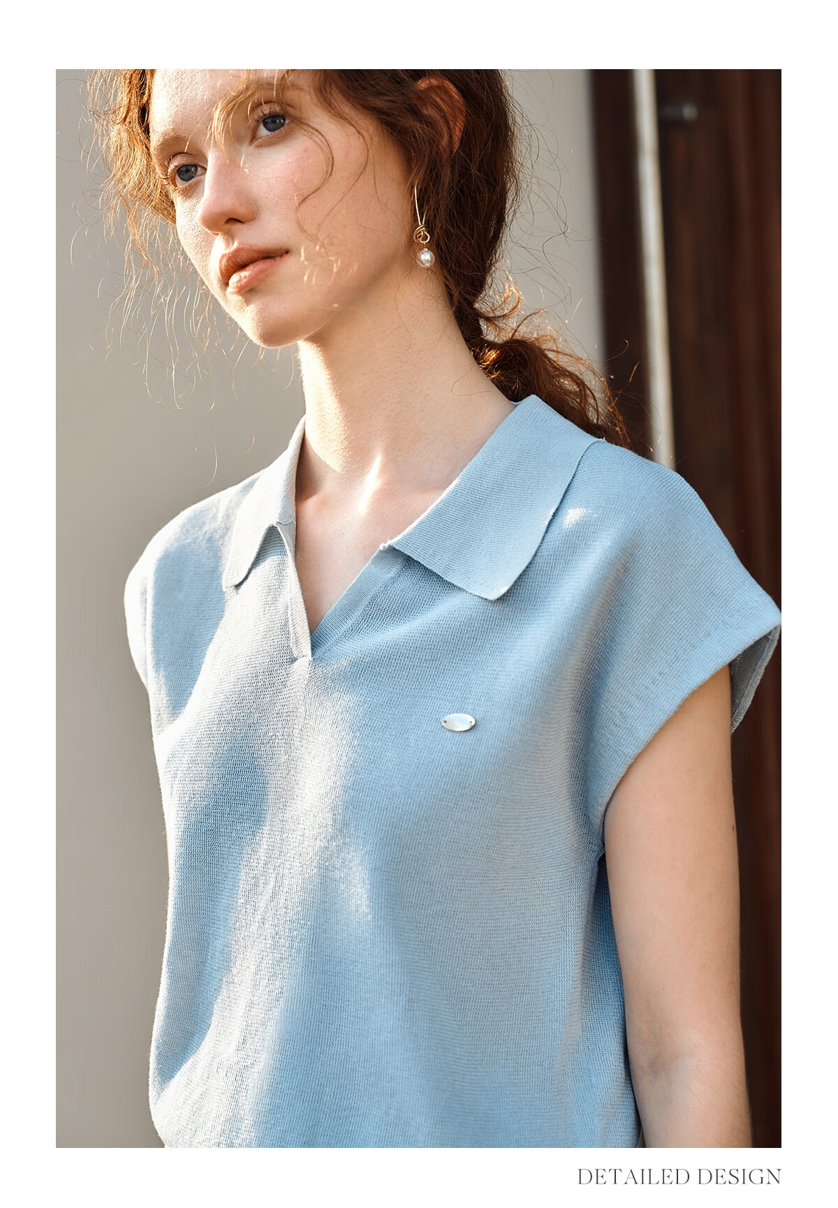 Olrain POLO Collar Knit Sweater for Women, Spring And Summer Commuter Short-Sleeve Pullover Top, Blue, Size M 38