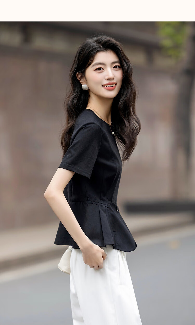 Demana [220G Sorona] Summer Elegant Ruffle Splice Short Sleeve Shirt Women's Top 11