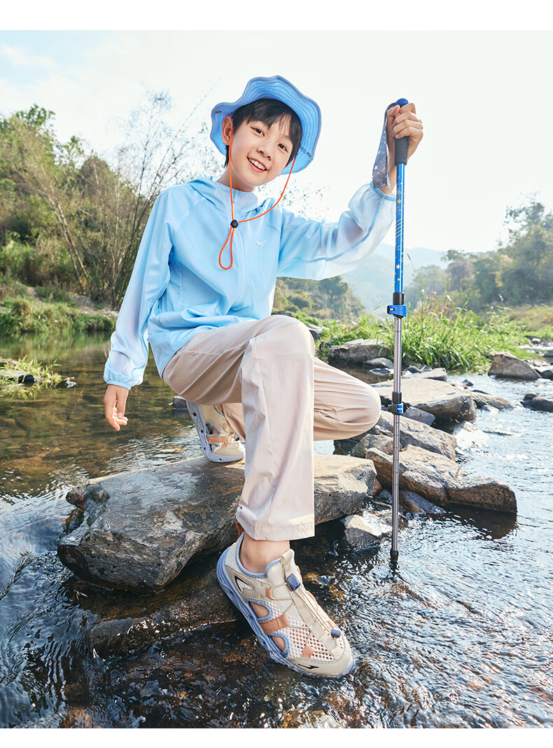 ERKE Children's Shoes, Boys' Casual Shoes, Kids' Drawstring Sandals, Beach Sandals, Sky Blue/ink Blue, Size 30 30