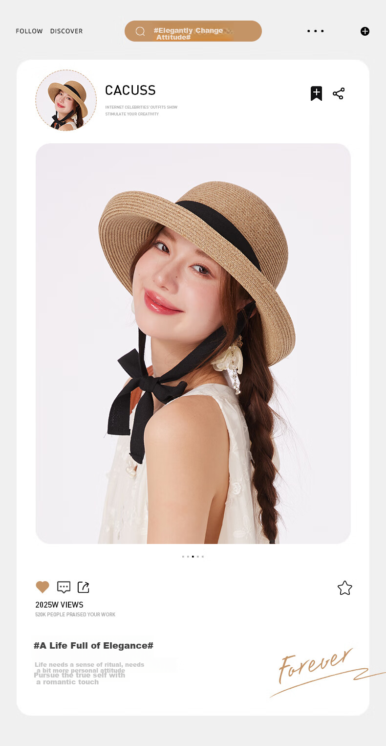 CACUSS Straw Hat for Women, Summer Sun Hat, French Elegant Style, Face-Slimming Effect, Rear Split with Bow, Beige 2