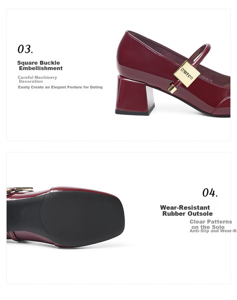 RED DRAGONFLY Mary Jane Shoes Spring And Autumn Elegant French Style Leather Shoes Chunky Heel Women's Pumps WTB24677 Black 36 6