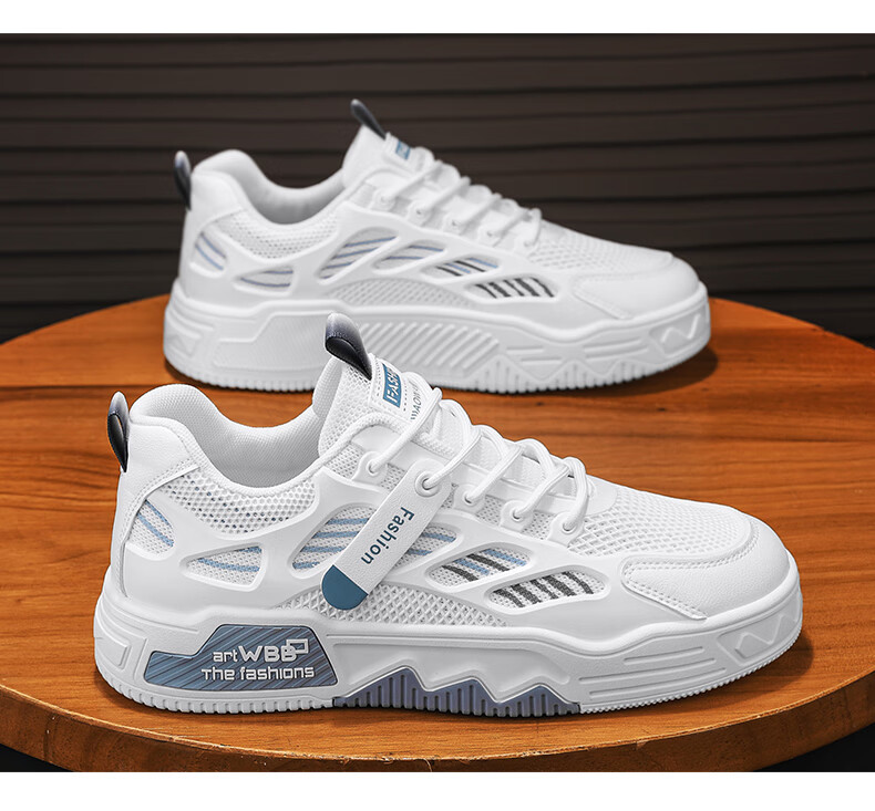CVOJOO Casual Shoes, Men's Sneakers, Mesh Breathable Sports Outdoor Men's Shoes, ZH86 White And Blue, Size 44 9