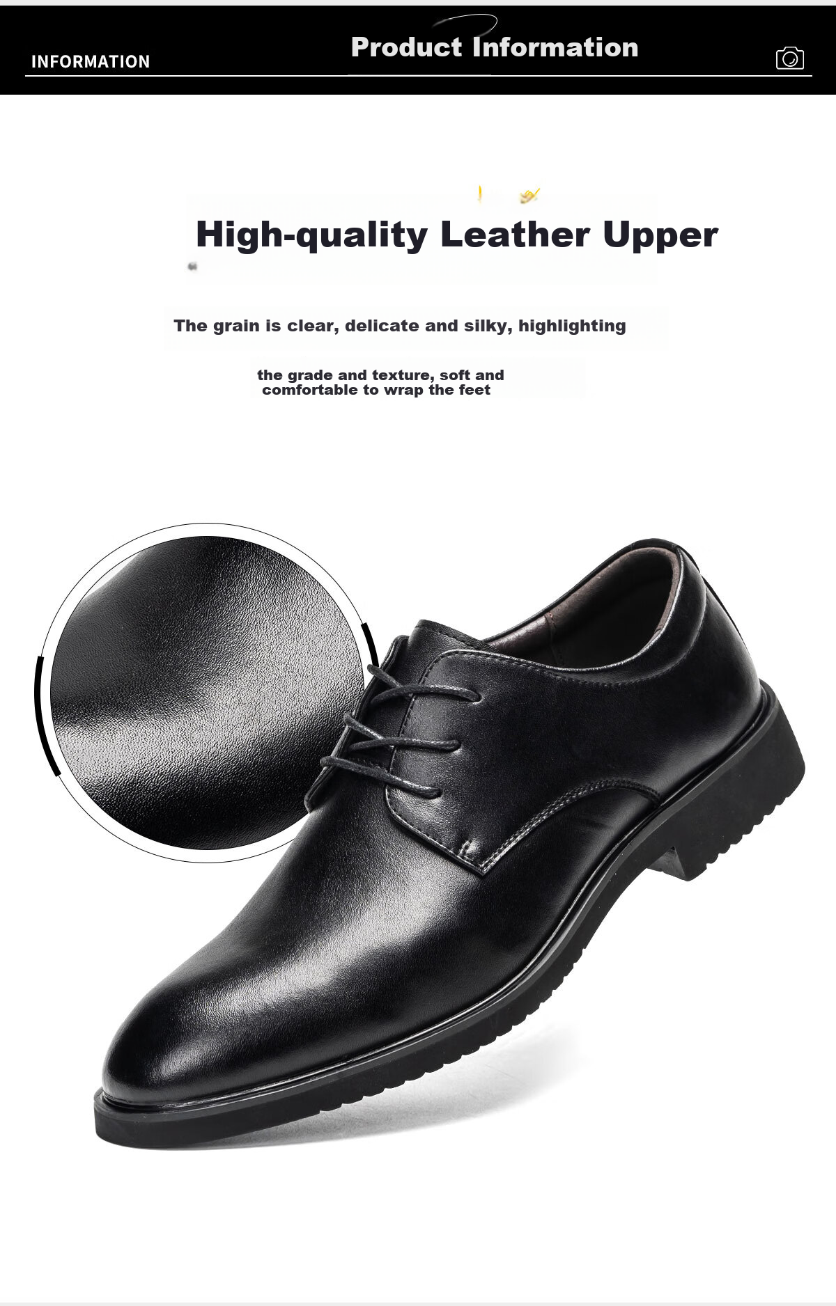 Huili Leather Shoes for Men, Business Casual Shoes, Fashionable Versatile Wedding Groom Formal Derby Shoes, Black (Height Increasing), Size 44 8