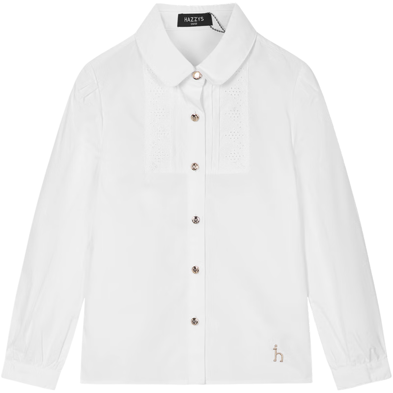 HAZZYS Brand Girls' Long-Sleeve Shirt, Spring New Simple High-End Comfortable Shirt, White, Size 145