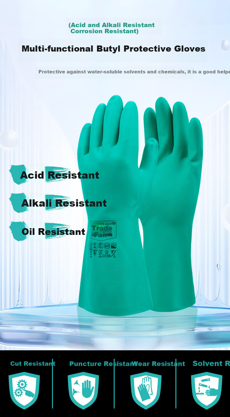 Maozheng Nitrile Chemical Protective Gloves, 1 Pair, Coated Waterproof Anti-Puncture Oil-Resistant Acid And Alkali Resistant Non-Slip Wear-Resistant Industrial Protective Gloves, Green Size 9 2