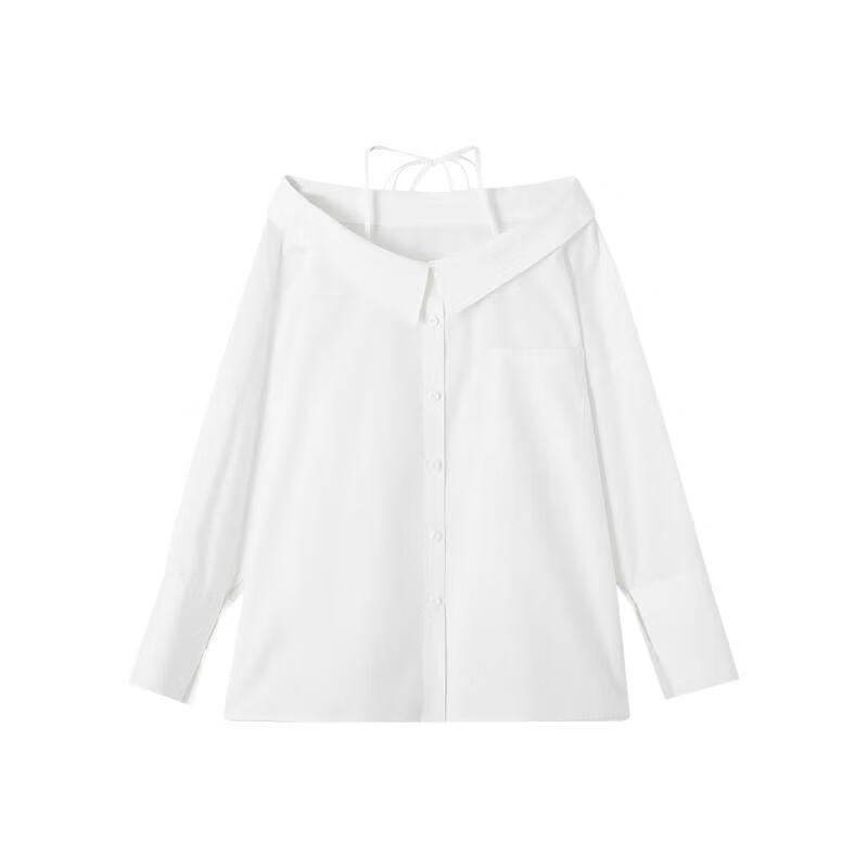 Dme [PurCotton Dominance Area] Spring And Autumn Korean Style Slightly Chubby Pear-Shaped Shirt, Off-Shoulder, Tie-Waist, Concealing Shirt, Women's Top