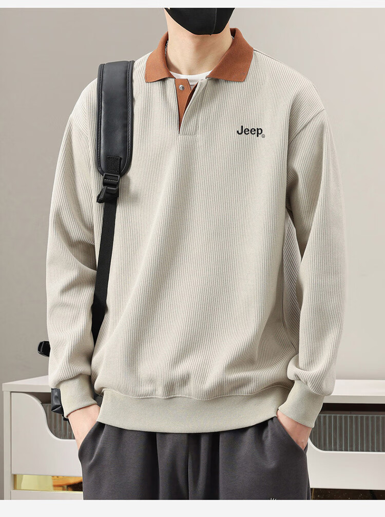 JEEP Men's Sweatshirt, Spring And Autumn Heavyweight Polo Collar Long Sleeve Casual Top, Black, 3XL 8