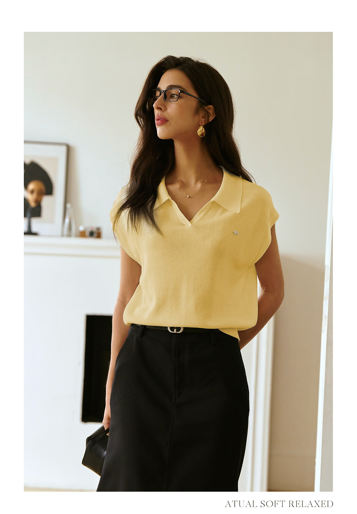 Olrain POLO Collar Knit Sweater for Women, Spring And Summer Commuter Short-Sleeve Pullover Top, Blue, Size M 32
