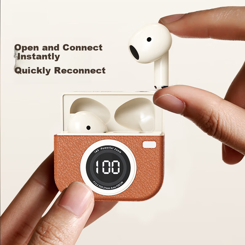 雅兰仕（EARISE）【柏林音效】复古相机款深度降噪超长续航半入耳式真无线运动跑步专用蓝牙耳机Q86 棕