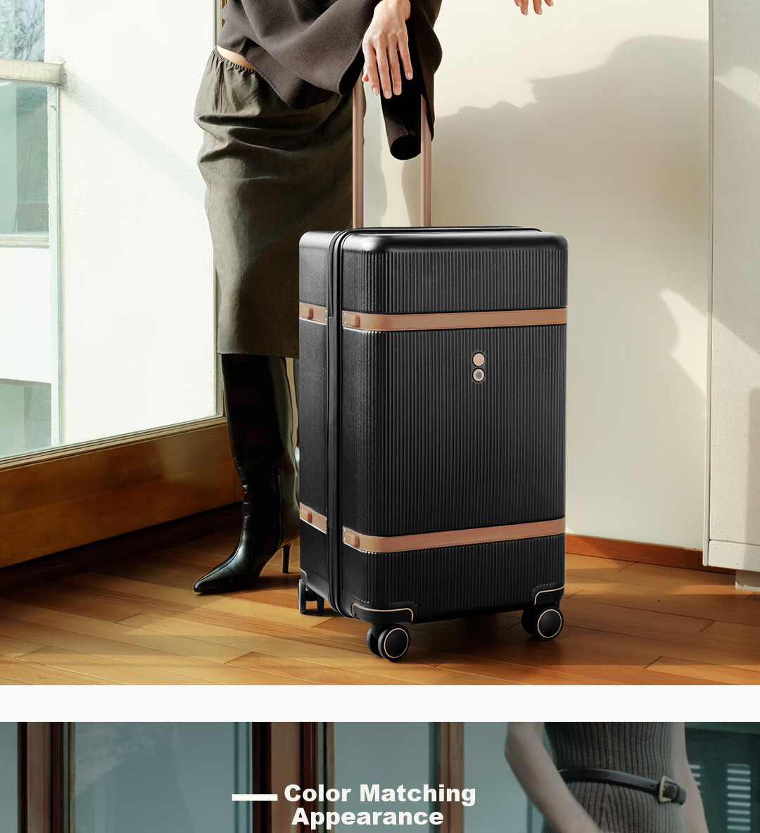 Echolac Large Capacity TRUNK Suitcase with Spinner Wheels, Pull Rod, Vintage Style PC237K Classic Black, 26 Inches 6