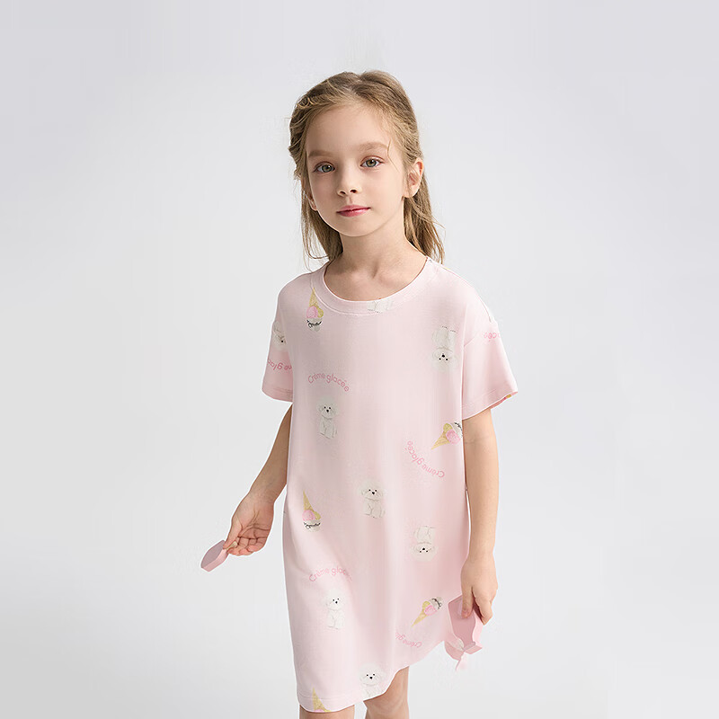 AIMER KIDS Girls' Pajama Set, Milk Skin Fabric, 3A Antibacterial, Summer Short-Sleeve Loungewear, Children's Sleepwear, Pink Bear, Size 140
