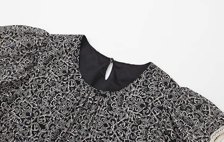 Dme [75D Chiffon Jacquard] Summer Flowy Short-Sleeve Shirt with Contrasting Trim, Loose Blouse Women's Top 8