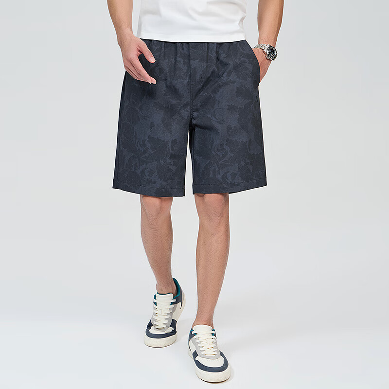 DANCING WOLVES [National Trend All Over] Summer Lightweight Elastic Waist Loose Breathable Men's Casual Shorts, 102 Dark Blue, Size L
