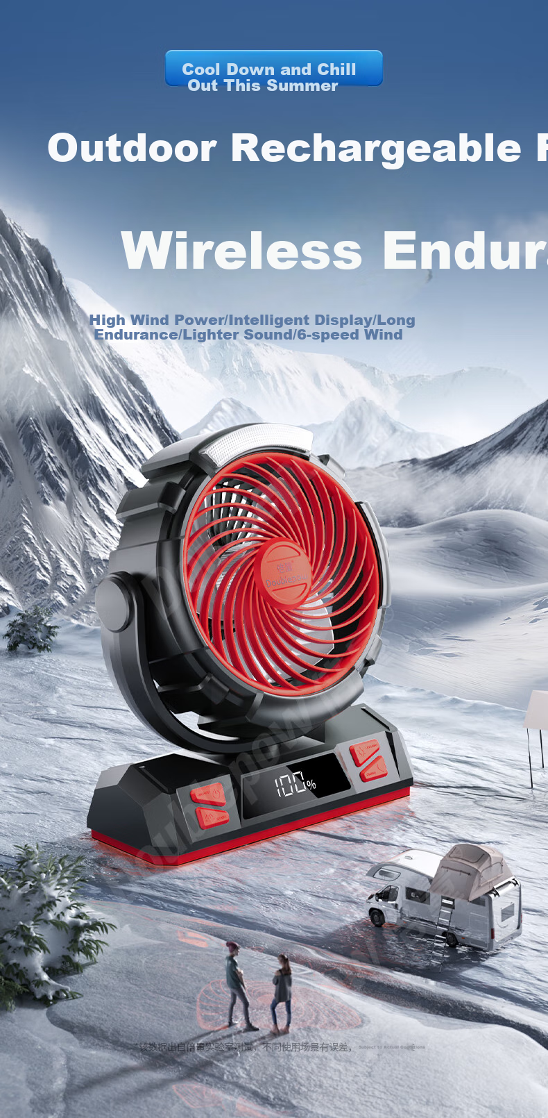 Doublepow Rechargeable Fan, 40,000mAh Outdoor Fishing Camping High-Capacity Long-Lasting Dormitory Desktop Fan, Household Use, Black, M23 1