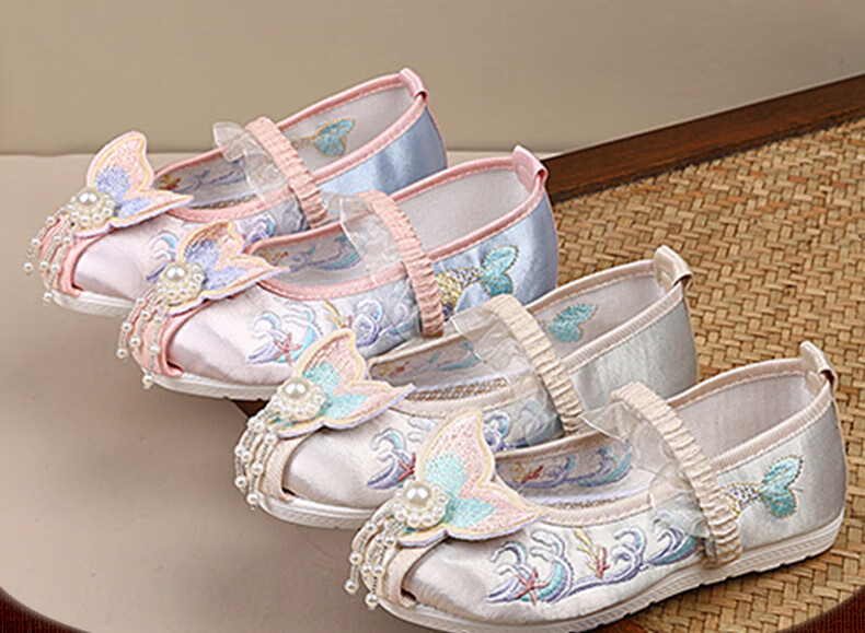 Romon Children's Embroidered Shoes Chinese Style Spring Autumn Tang Suit Performance Cloth Shoes Summer Hanfu Girls Shoes Pink Size 34 3
