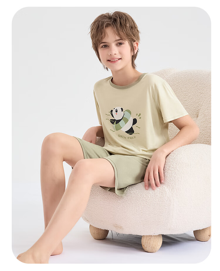 LangSha Children's Pajamas, Boys' Summer Thin Style, Baby Short-Sleeve Shorts, Air Conditioning Wear, for Older Children, Home Wear Set, Size 150 4