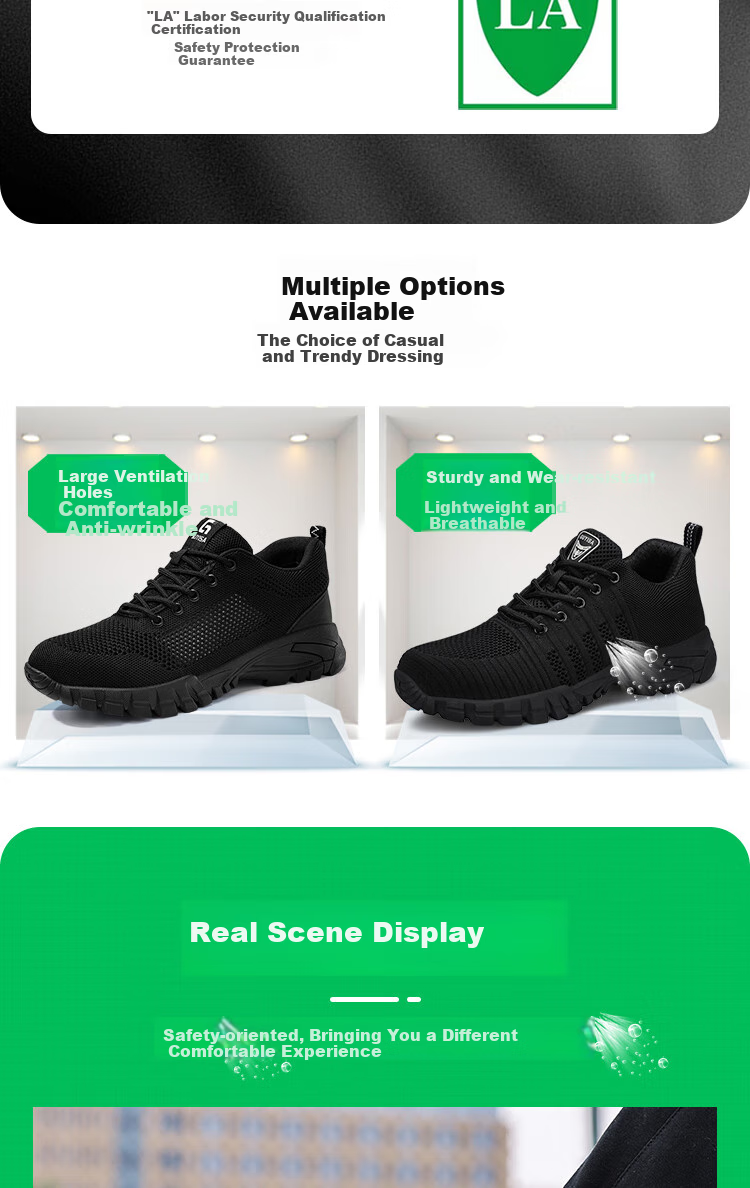 JUNBU Safety Shoes for Men, Summer Breathable Steel Toe Cap Anti-Smashing Anti-Puncture Soft Sole Construction Site Work Boots 3120 Size 44 3