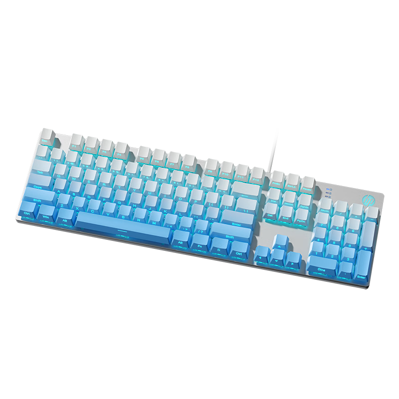 HP Mechanical Keyboard for Office, E-Sports And Gaming, Wired, Compatible with Desktop And Laptop Computers, Side-Engraved Gradient Glacier Blue, Brown Switches, 104 Keys