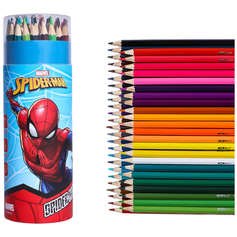 Disney 48-Color Wooden Hexagonal Colored Pencils for Students, Art Drawing, Sketching, Hand Drawing, Children's Paint Brush Set with Spider-Man D01194A