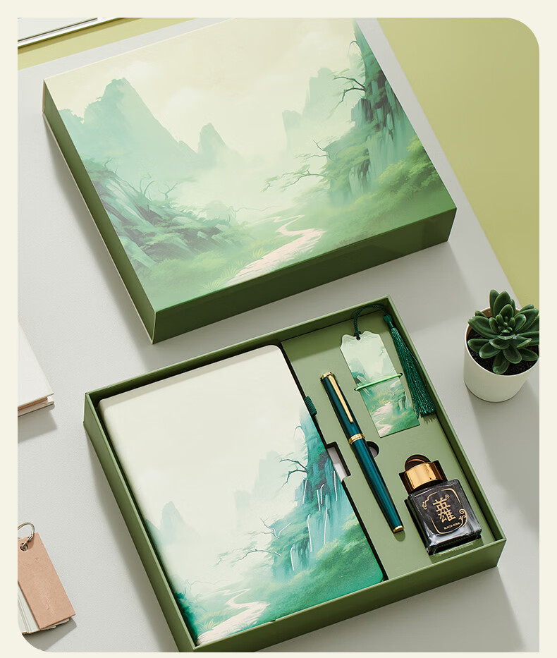HERO Steel Pen Honor Series Tan You Gift Box Student High-Value Birthday Gift Pen and Notebook Set Green F Nib 9