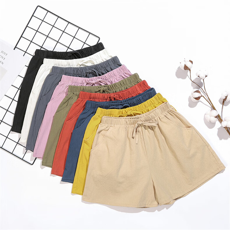 LangSha Cotton And Linen Shorts for Women, Summer A-Line Style, Plus Size, Sports Shorts, Versatile High-Waist Loose Casual Wide-Leg Hot Pants 2