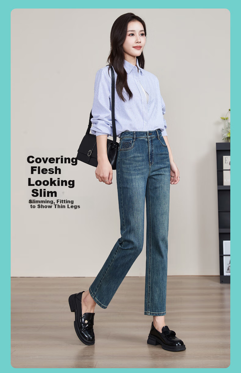 ESE-Y Straight-Leg Jeans for Women, New Spring 2025 Style, Elastic Slimming for Petite Figures, Vintage Blue, Size 30 4