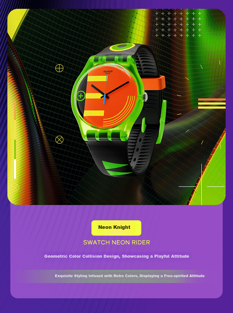 Swatch Swiss Watch, Three-Eye Chronograph Trendy Color-Block Retro Quartz Watch, Holiday Gift, Neon Luminous Marker 4