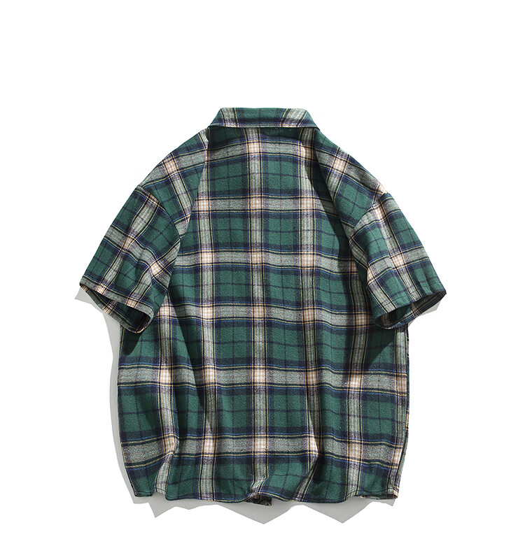 CLOR American Retro Lapel Plaid Shirt for Men, Spring And Summer Style, Loose Casual Trendy Short Sleeve CLCX05 Green 4XL 9