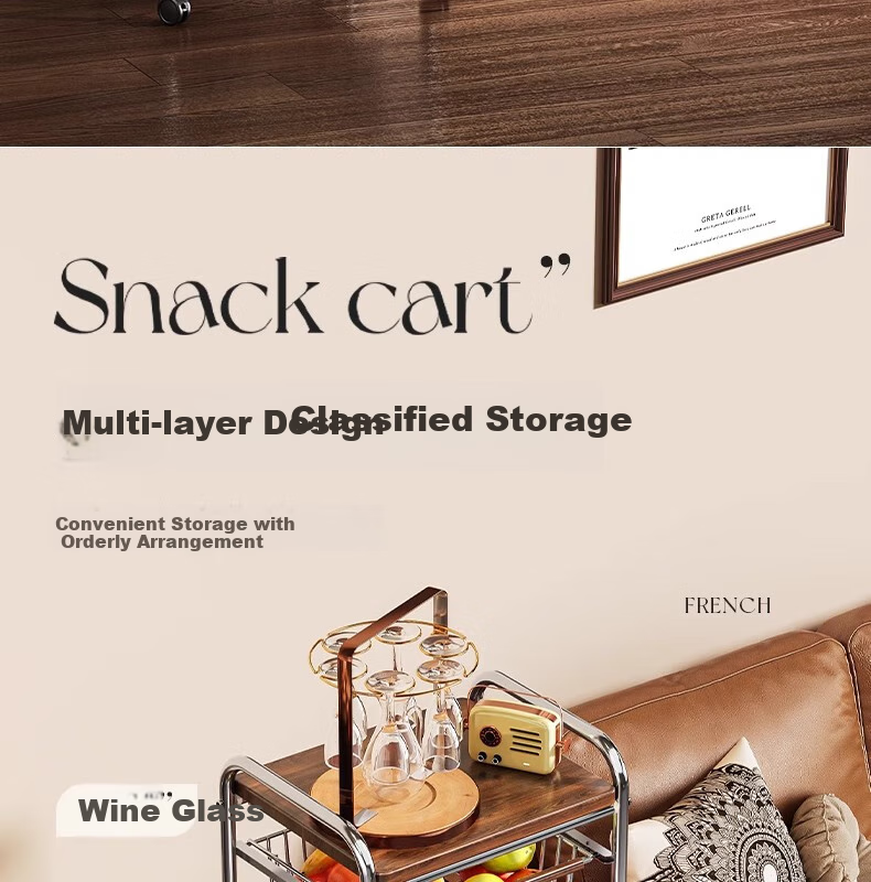 Shunyou Vintage Small Cart, Living Room Snack Storage Rack, Floor-Standing Mobile Kitchen Fruit And Vegetable Storage, Multifunctional SY-644 6
