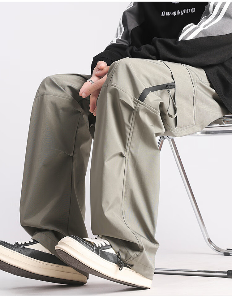 JEEP Casual Pants for Men, Spring And Autumn Loose Straight-Leg Tactical Cargo Trousers, Long Pants, Black, Size L 7