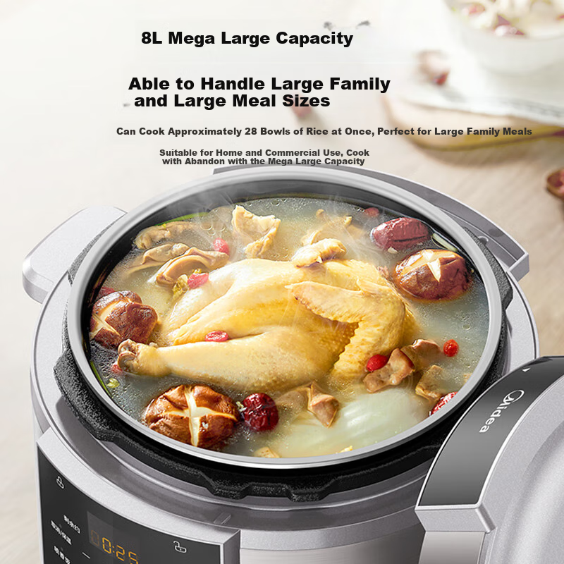 Midea Electric Pressure Cooker, 8L Large Capacity, 1200W High Power, 10 Functions with Menu Lock, Fresh And Fragrant Cooking Technology, 24H Intelligent Reservation, MY-E8129