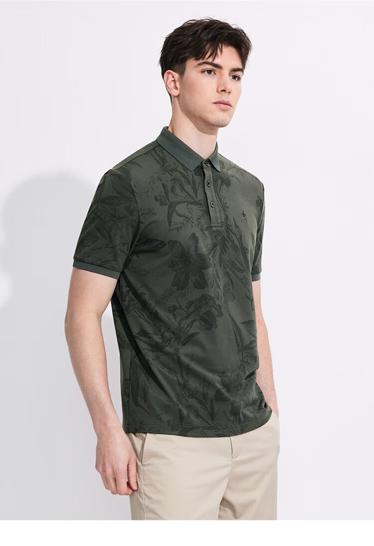 DANCING WOLVES [Containing Mulberry Silk] Casual Commute Dark Pattern Printed Breathable Men's Short-Sleeve POLO 406 Pink 165 11