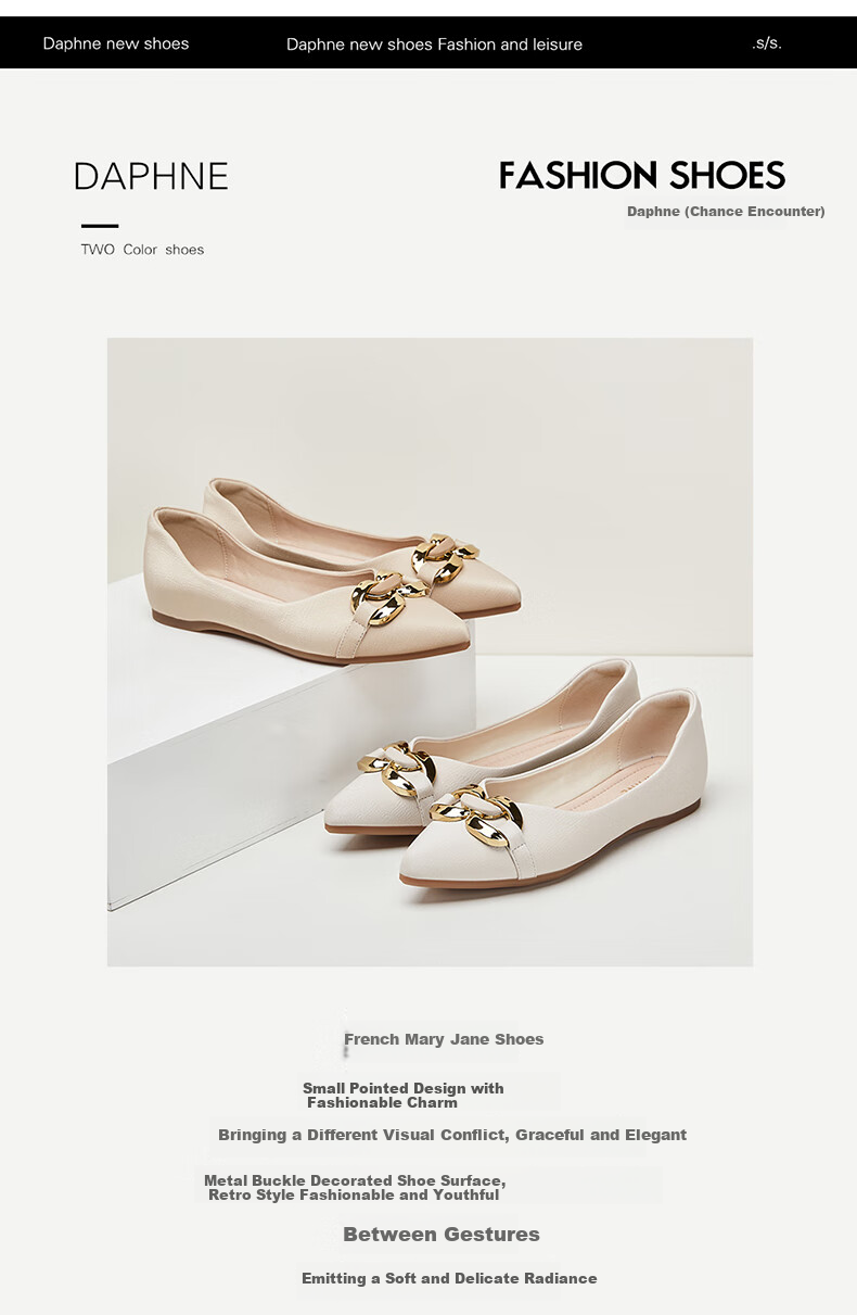 DAPHNE Flat Shoes, Soft Sole, Fashionable Women's Flats, Professional Commuter Shoes, Pointed Toe Loafers, 4623101057, Apricot Color, Size 39 2