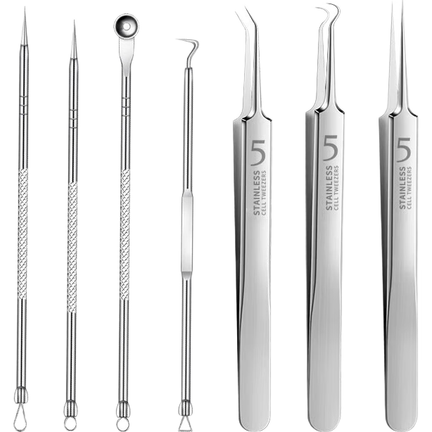 DAGO Ultra-Fine Blackhead Extractor Set - 7-Piece Kit for Removing Whiteheads, Comedones, Milia, And Closed Comedones