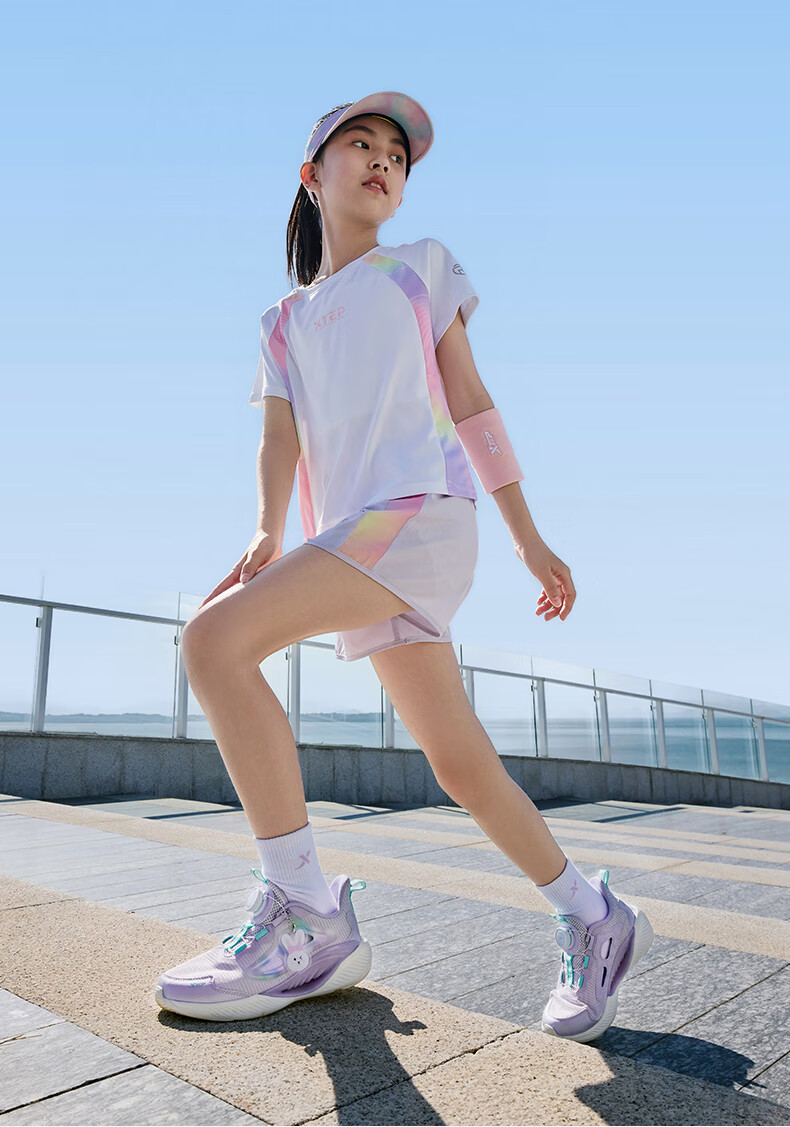 XTEP Children's Shoes [Hydrogen Wind 8.0 Foot Protection] Breathable Cage Rotating Buckle Running Shoes, Light Purple/snow Purple, Size 36 12