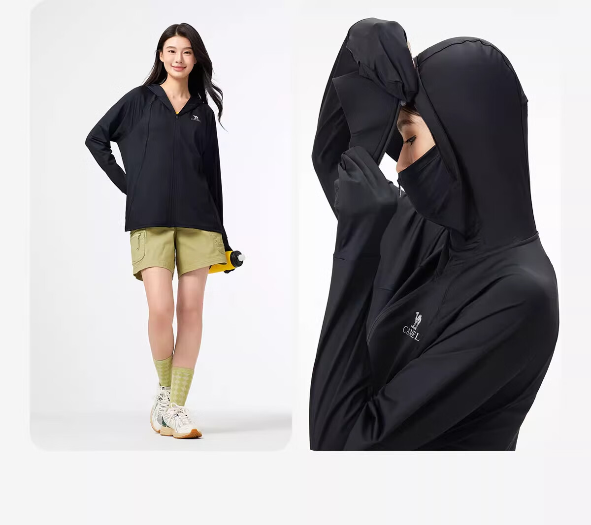CAMEL Women's Original Yarn Sun Protection Clothing, Loose-Fitting Hooded Heat-Resistant Quick-Dry Breathable Cool-Touch Sun Protection Garment A25BAVV107 2XL 29