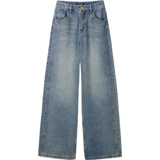 Taipingniao Women's Jeans, Autumn Straight-Leg Pants, Fashionable Casual Versatile Commuter Style, Denim Medium Blue, M