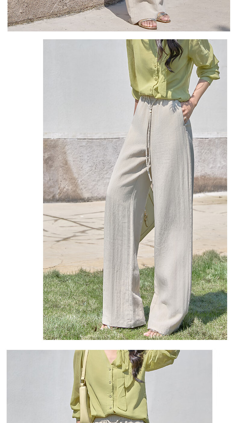 BOPRUIEY Linen Tencel Wide-Leg Pants for Women, Summer Lightweight Breathable High-Waist Draping Loose Casual Slim Straight-Leg Trousers 2
