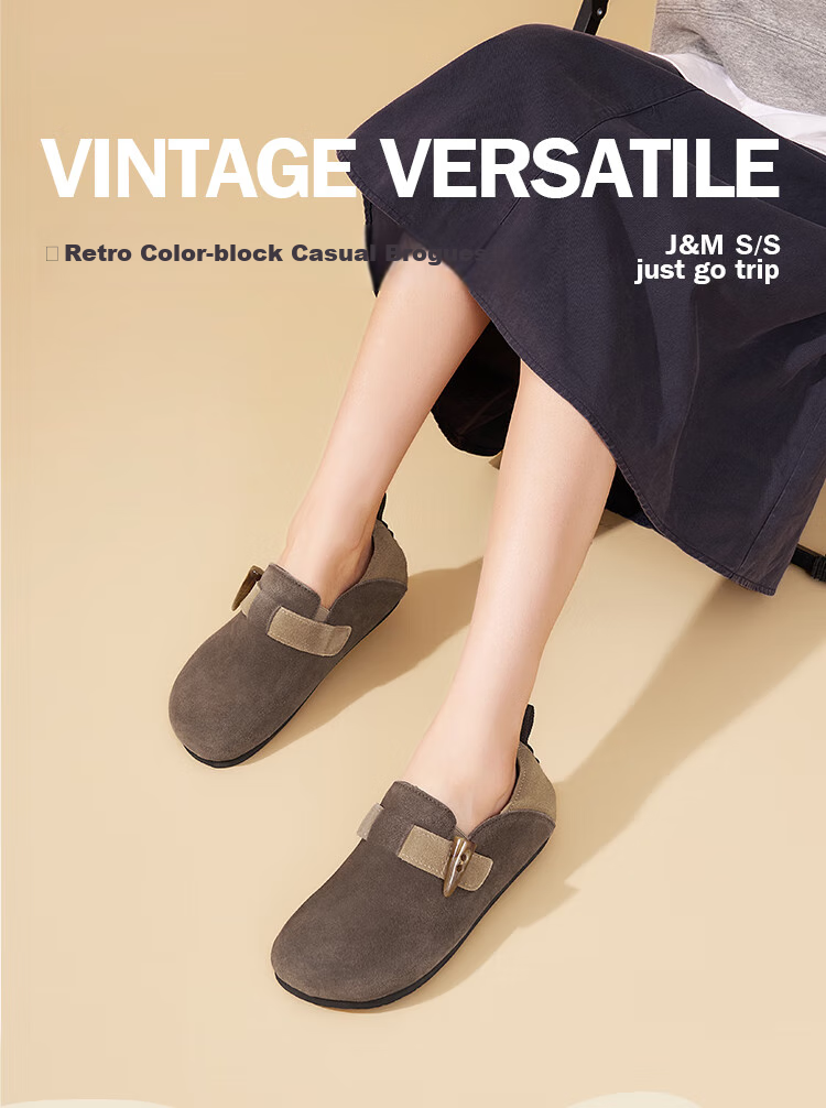 J&M Birkenstock-Style Women's Shoes, Spring Outdoor Wear, Soft Sole, Retro, Full Coverage, Casual, Niche, Women's Flats, Coffee Color, Size 40 1