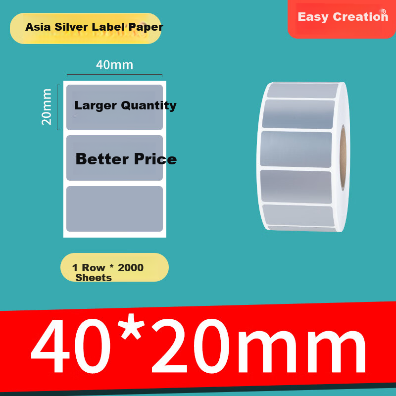 Yichuangda Silver Label Paper Strong Adhesive Matte Silver PET Barcode Waterproof Anti-Silver Dragon Oil Glue Printer Metal Parts Adhesive Oil-Resistant Custom Printing 40*20*2000 Sheets