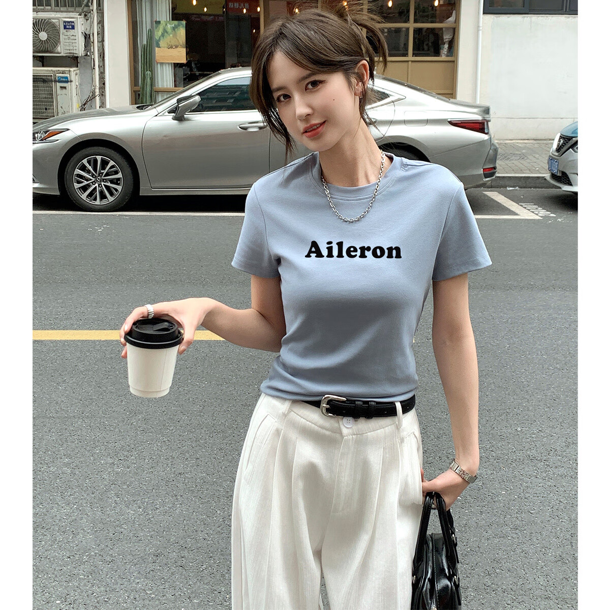 TonLion 2025 Summer Women's Round Neck Short Sleeve T-Shirt with Front Chest Lettering, Casual And Versatile