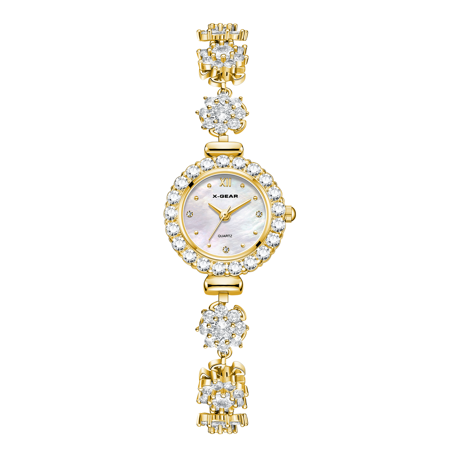 X-GEAR Camellia Bracelet Watch Elegant Lively Women's Diamond-Studded Sparkling Small Dial Wristwatch Birthday Gift for Girlfriend