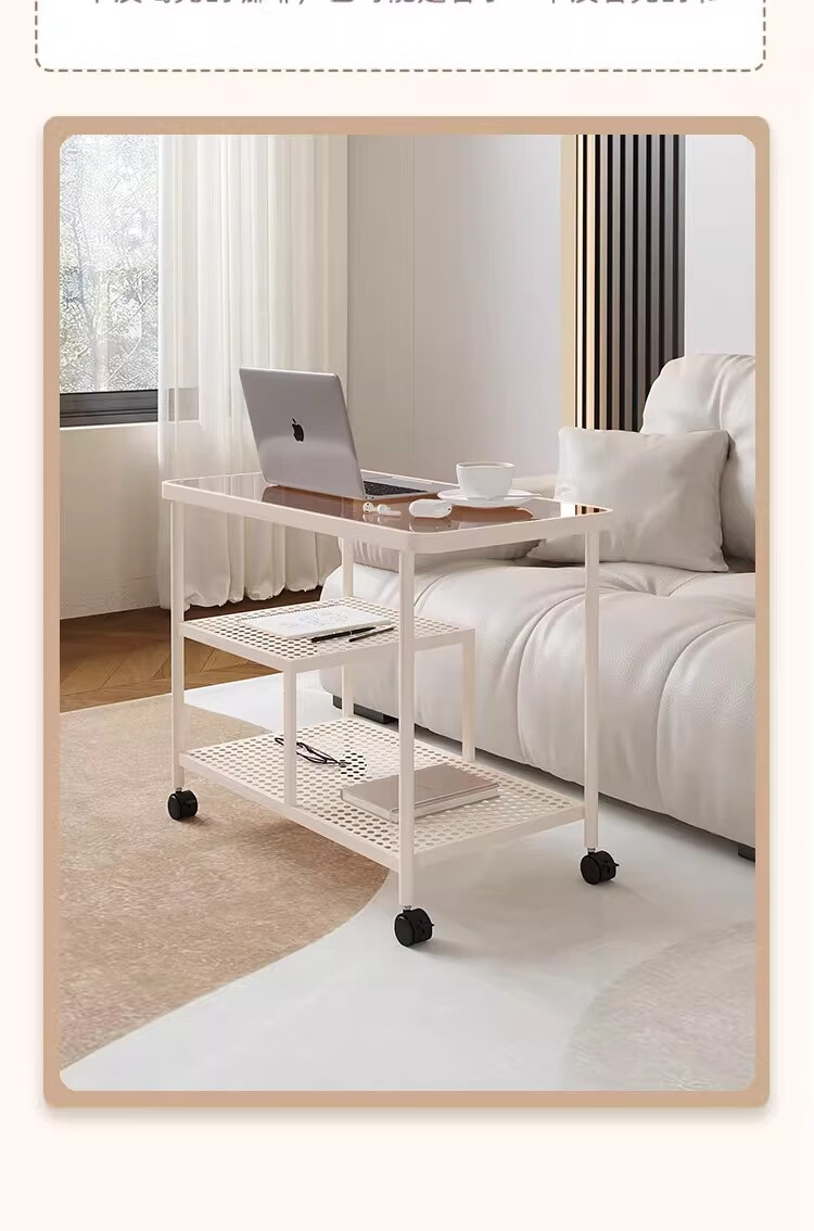 FENJIEXIAN Side Table Tempered Glass Coffee Sofa Side Table Living Room Side Desk Simple Tea Table Bedside Cabinet Mobile Nightstand 3