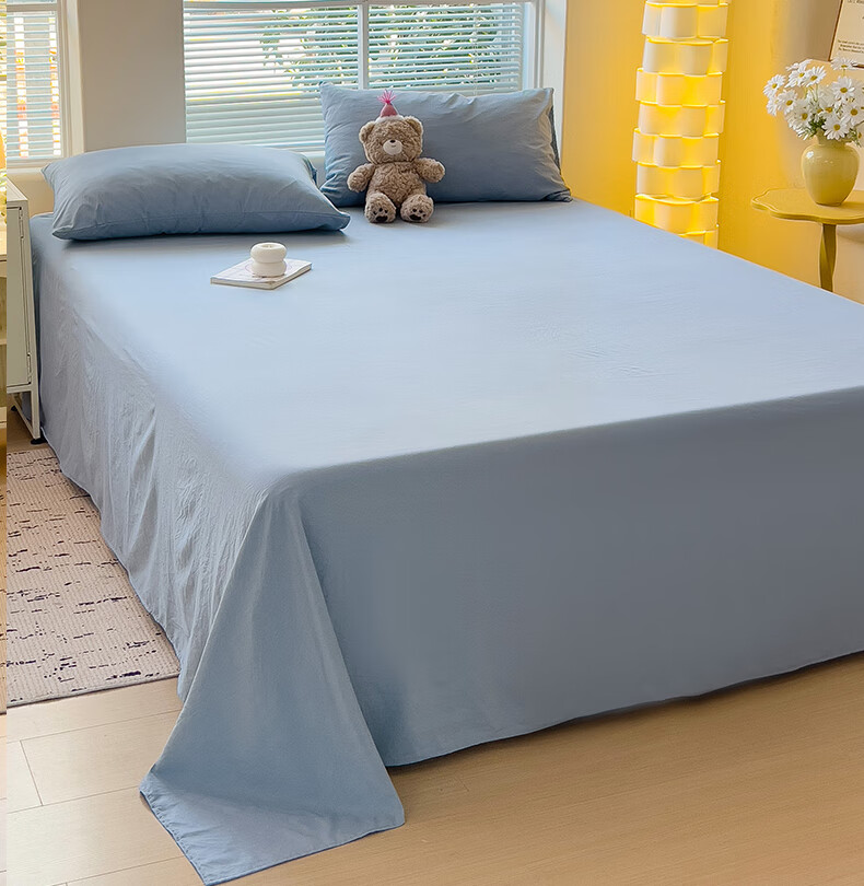 Aiwei A-Class Washed Cotton Single Bed Sheet Dormitory 110g Brushed Cotton Sheet Milk Blue 180*230cm 8
