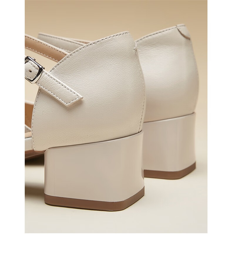 Yierkang Women's Sheepskin Chunky Heel Closed-Toe Sandals, Fairy-Style Mary Jane Backless Pumps, 17896W Off-White 2, Size 36 3