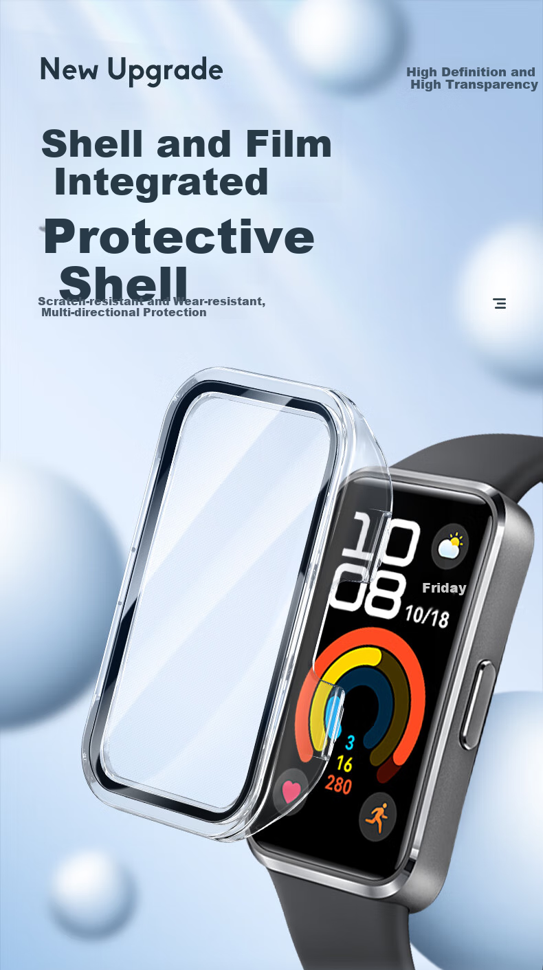 Binghong Compatible with Huawei Band 10 Protective Case, Integrated Screen Protector for Huawei Band 9 And 8 NFC Version, High-Definition Anti-Drop Full Coverage [Long-Lasting Non-Yellowing] - Transparent 1