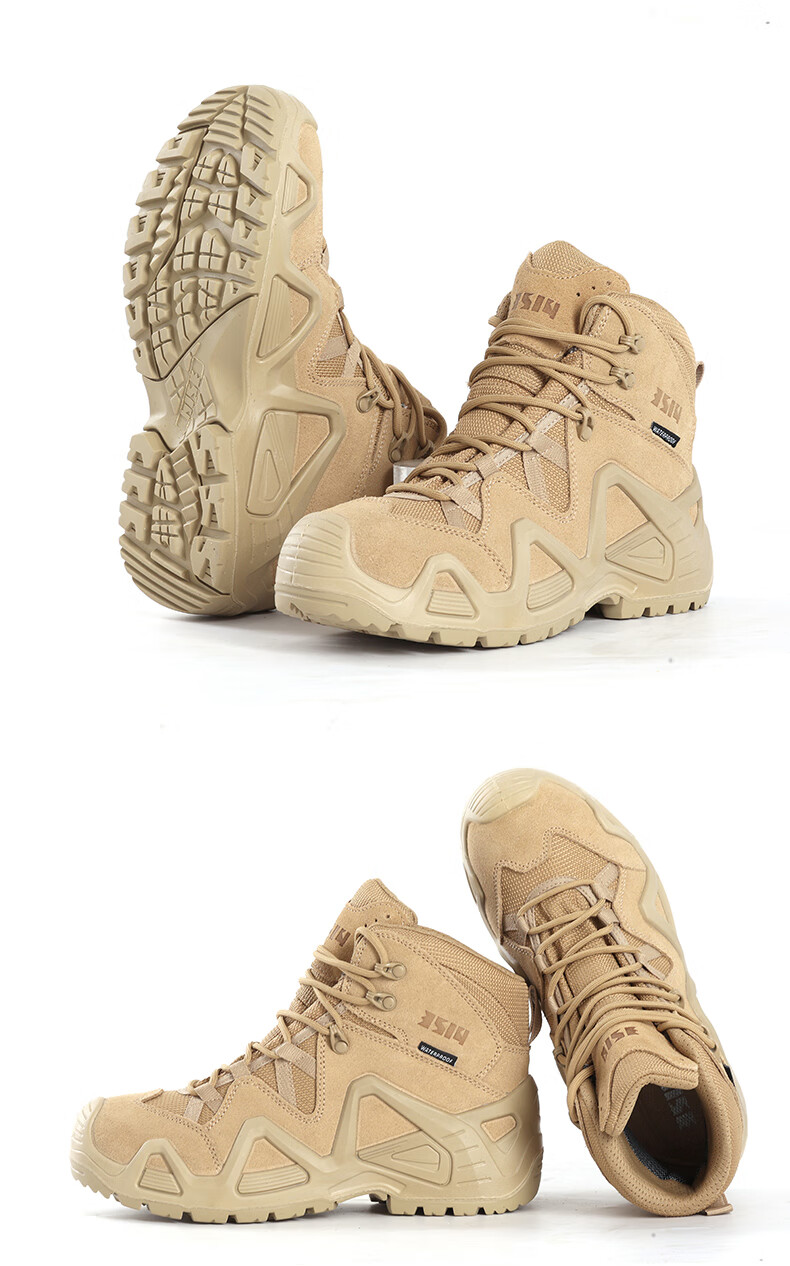 3514 Men's Outdoor Hiking Training Boots Waterproof Puncture-Resistant Slip-Resistant Durable Mid-Top Sand Color Size 40 4