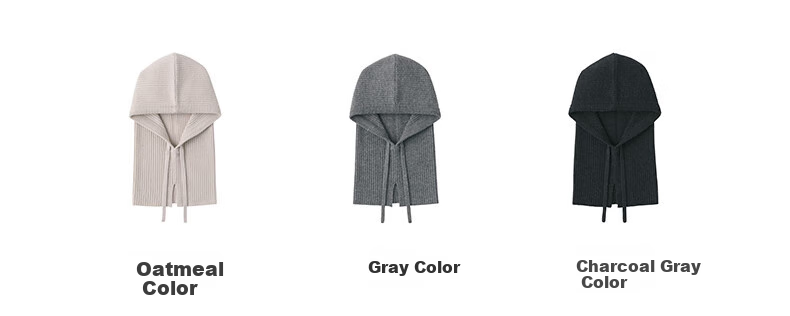 MUJI Wool, Rib Knit, Balaklava Hat, Knitted Beanie, Charcoal Gray 4