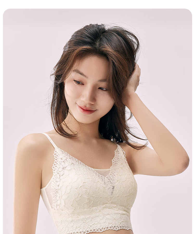 LangSha Spring Summer Comfortable Cooling Lace French Style Vest with Chest Pad Sexy Seamless Back Beautiful Versatile Camisole Bra 25