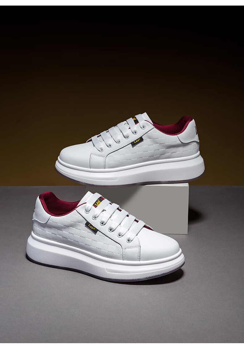 Lee Women's White Sneakers, Casual Skateboard Shoes, New Thick-Soled Low-Top Sports Casual Shoes [Women's Style], Deep Wine Red, Size 40 1